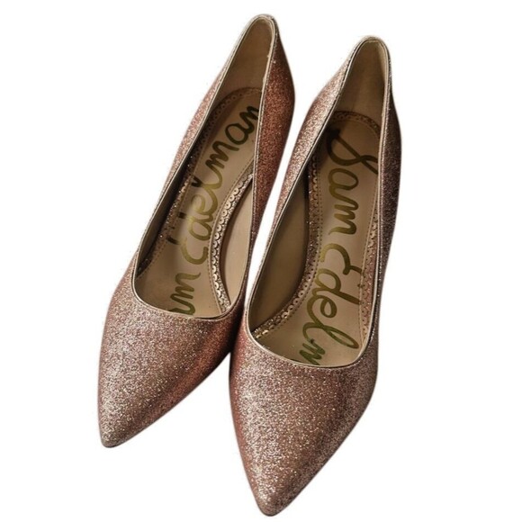 Sam Edelman Rose Gold Glittery Hazel Pumps Pointed Toe Stiletto Heels Size 7 - Picture 10 of 11
